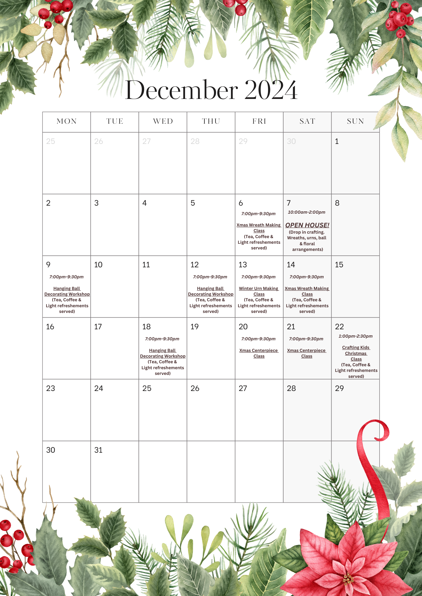 CDC.December 2024 Class.Calendar